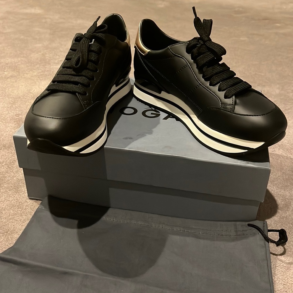New in box womens black Hogan allacciato H platform shoes sneakers size 37,1/2